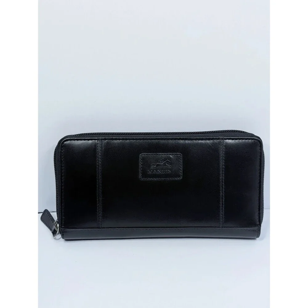 Mancini Casablanca RFID Full Zip Leather Clutch Wallet Black 87000372.